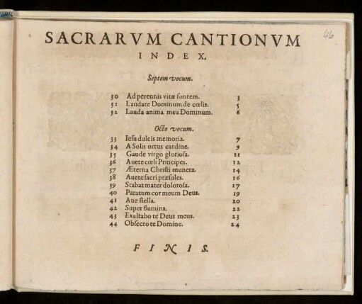 Sacrarvm cantionvm Index