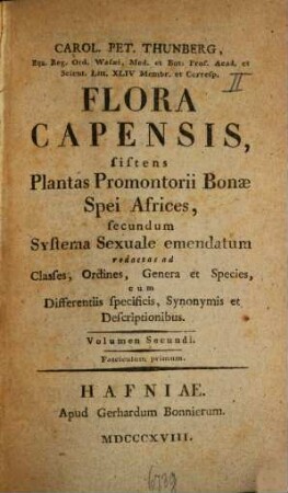 Flora capensis, sistens plantas promontorii bonae spei Africes, secundum systema sexuale emendatum : redactas ad classes, ordines, genera et species, cum differentiis specificis, synonymis et descriptionibus, 2