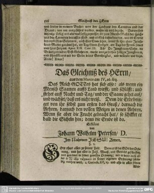 Das Gleichniß des Herrn, aus dem Marco am IV,26. seq. ...