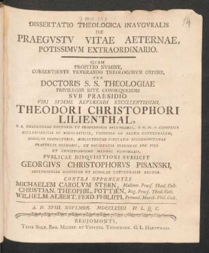 Dissertatio Theologica Inauguralis De Praegustu Vitae Aeternae, Potissimum Extraordinario