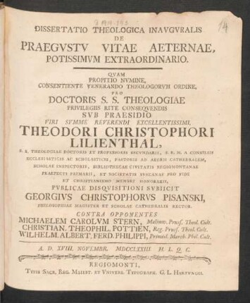 Dissertatio Theologica Inauguralis De Praegustu Vitae Aeternae, Potissimum Extraordinario