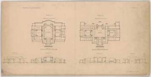 Thiersch, Friedrich von; Wiesbaden; Kurhaus - Projekt 2. (Grundriss EG, Querschnitt, Längsschnitt); Projekt 3. (Grundriss EG, Querschnitt, Längsschnitt)