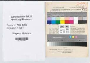 Entnazifizierung Heinrich Weyers, geb. 14.09.1895 (Telegrafenleitungsaufseher)