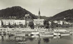 Bad Schandau. Elbfront mit Dampfern "Leipzig" (1929, Werft Laubegast) und "Mühlberg" (1879, Werft Blasewitz)