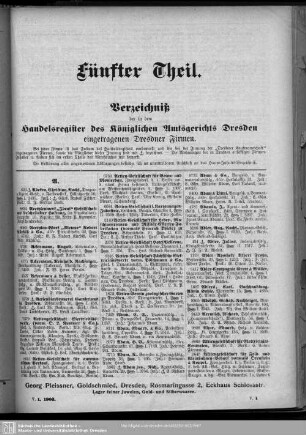 Handelsregister : Verzeichniß der in dem Handelsregister des Königlichen Amtsgerichts Dresden eingetragenen Dresdner Firmen.
