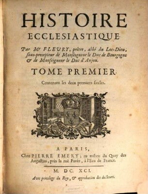 Histoire Ecclesiastique, 1. Contenant les deux premiers siecles