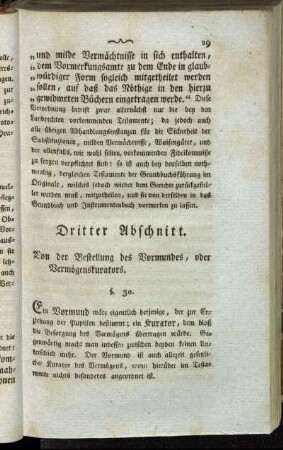 Dritter Abschnitt. Von der Bestellung des Vormundes, oder Vermögenskurators.