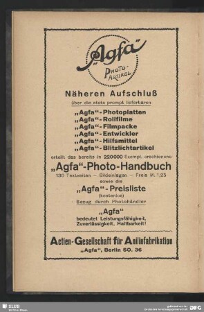 Werbung: "Agfa" Photo-Artikel, Actien-Gesellschaft für Anilinfabrikation, Berlin