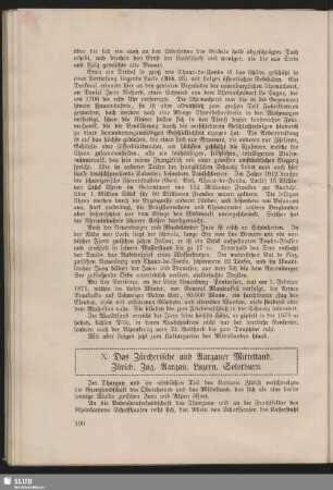 X. Das Zürerische und Aargauer Mittelland. Zürich, Zug, Aargau, Luzern, Solothurn