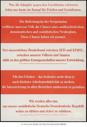 Originaltitel: Was die Kämpfer gegen den Faschismus schworen, leitet uns heute im Kampf für Frieden und Sozialismus