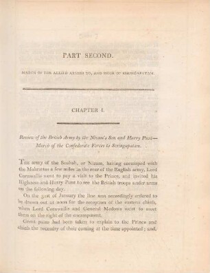 Part second. March of the allied armies to, and siege af Seringapatam