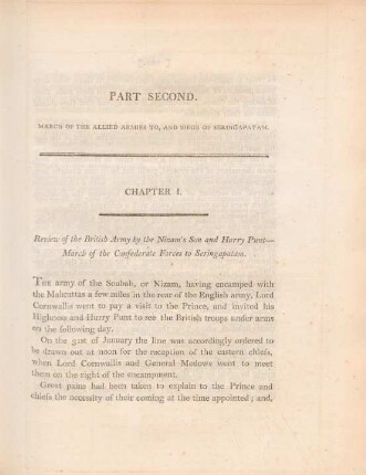 Part second. March of the allied armies to, and siege af Seringapatam