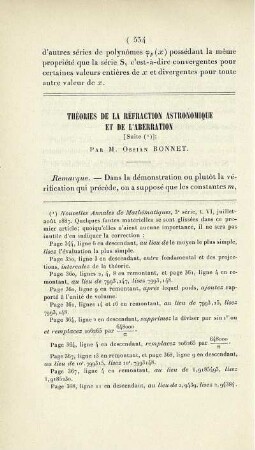 Théories de la réfraction astronomique et de l'aberration. [Fortsetzung]