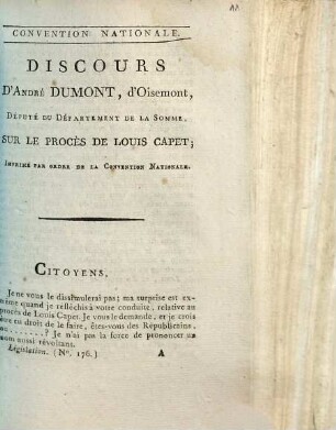 Discours d'André Dumont, ... sur le procès de Louis Capet