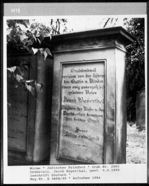Grabstein des Jacob Bayerthal (gestorben 1855.03.05)
