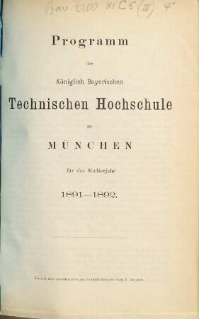 Programm : für d. Studienjahr .... 1891/92