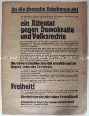Flugblatt des ADGB-Bundesvorstandes zum Reichstagsbrand