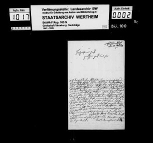 Schreiben des Virneburger Landvogtes Johann Nikolaus Burkhart an die Grafen von Löwenstein-Wertheim.