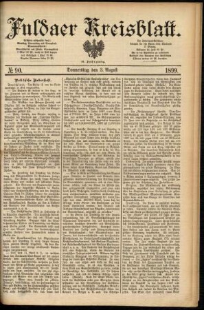 Erste Ausgabe vom Donnerstag, den 03. August 1899.