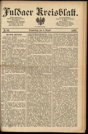 Erste Ausgabe vom Donnerstag, den 03. August 1899.