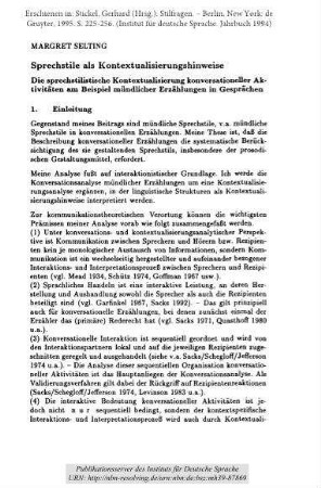 Sprechstile als Kontextualisierungshinweise. Die sprechstilistische Kontextualisierung konversationeller Aktivitäten am Beispiel mündlicher Erzählungen in Gesprächen