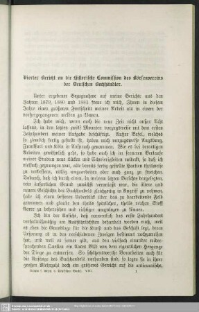 Vierter Bericht an die Historische Commission des Börsenvereins der Deutschen Buchhändler