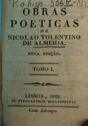 Obras poeticas de Nicolao Tolentino de Almeida. 1