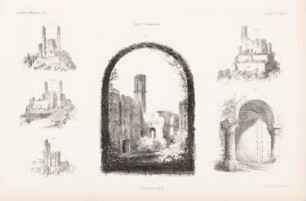 Burg Reichenberg: Perspektivische Ansichten (aus: Atlas zur Zeitschrift für Bauwesen, hrsg. v. G. Erbkam, Jg. 3, 1853)