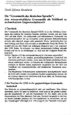 Die ”Grammatik der deutschen Sprache”: eine wissenschaftliche Grammatik als Schlüssel zu authentischem Gegenwartsdeutsch