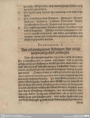 Propositio I. Von erbauungen neuer Festungen/ sind etliche nothwendige stück zuerwegen.