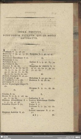 Index Tertius Scriptorum Veterum Qui In Notis Laudantur