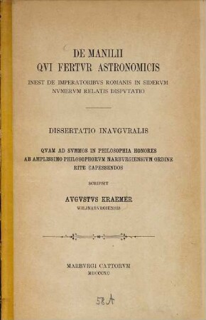 De Manilii qui fertur astronomicis : Inest de imperatoribus Romanis in siderum numerum relatis disputatio