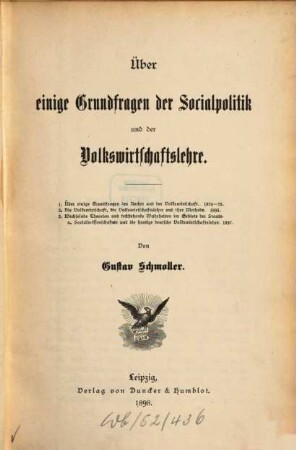 Über einige Grundfragen der Socialpolitik und der Volkswirtschaftslehre