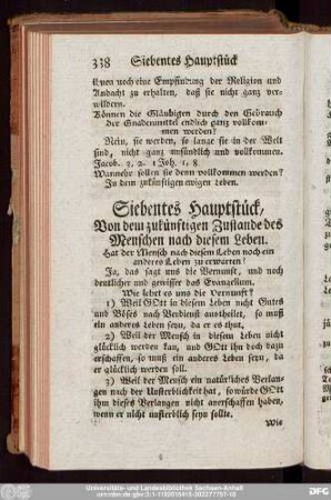 Siebentes Hauptstück, Von dem zukünftigen Zustande des Menschen nach diesem Leben.