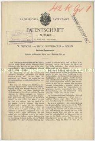 Patentschrift eines Rotations-Dynamometers, Patent-Nr. 32468