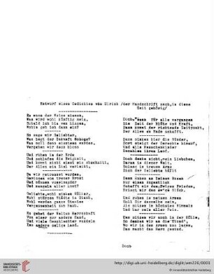 Briefe von und an Ulrich und Ulrike von Wilamowitz-Moellendorff ("1. Abschrift"): Entwurf eines Gedichtes von Ulrich