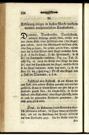 XI. Erklärung einiger in diesem Werke vorkommenden mathematischen Kunstwörter.