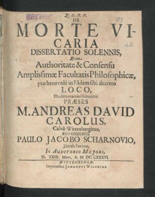 De Morte Vicaria Dissertatio Solennis
