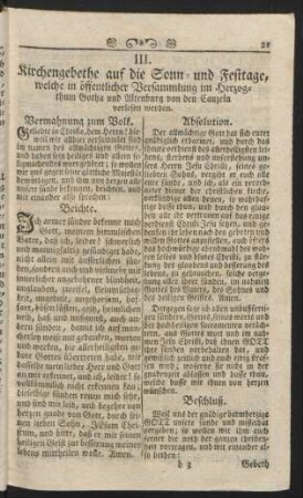 III. Kirchengebethe auf die Sonn- und Festtage, welche in öffentlicher Versammlung im Herzogthum Gotha und Altenburg von den Canzeln verlesen werden