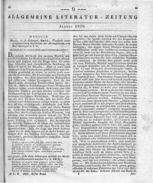 Sprengel, K.: Versuch einer pragmatischen Geschichte der Arzneykunde. 3. Aufl. T. 1-5. Halle: Gebauer 1821-28 (Beschluss der im vorigen Stück abgebrochenen Recension.)