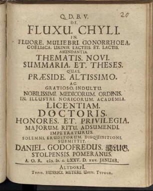 De. Fluxu. Chyli. In. Fluore. Muliebri. Gonorrhoea. Coeliaca. Urinis. Lacteis. Et. Lactis. Abundantia. Thematis. Novi. Summaria. Et. Theses.