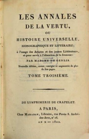 Les annales de la vertu ou histoire universelle, iconographique et littéraire : a l'usage des Artistes et des jeunes Litterateurs et pour servir à l'education de la Jeunesse, 3