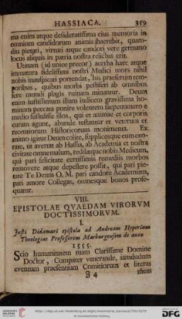 VIII. Epistolae qvaedam Virorvm doctissimorvm