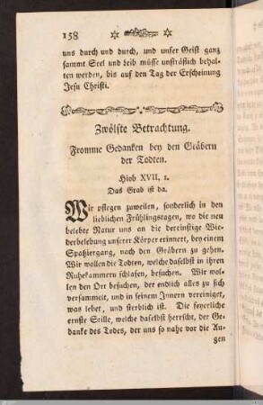 XII. Betrachtung. Fromme Gedanken bey den Gräbern.