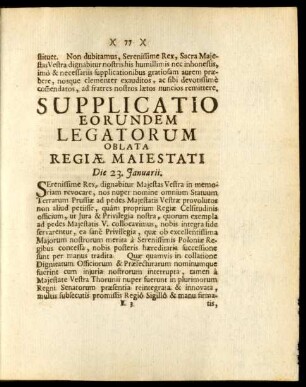 Supplicatio Eorundem Legatorum Oblata Regiae Maiestati ...