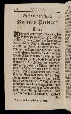 748-767, Sechs und dreysigste Passions-Predigt