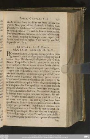 Epistola LIII. Venetias Aloysio Gerrgio, V. C.