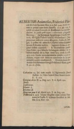 Albertus Animosus, Friderici Placidi Electoris Saxoniae filius ...