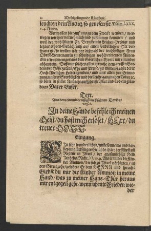 Text. Aus dem ein und dreissigsten Psalmen Davids/ vers. 6.