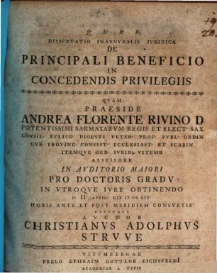 Diss. inaug. iur. de principali beneficio in concedendis privilegiis